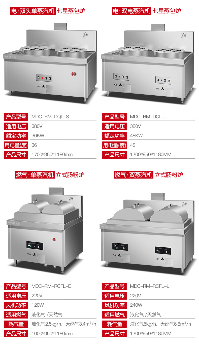 MDC商用蒸包炉用电款单双头单双蒸汽机蒸包炉